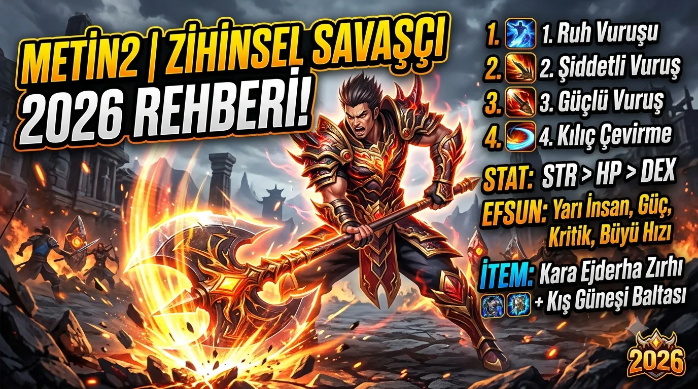 Metin2 Zihinsel Savaşçı 2026: En Doğru Skill Sırası, Stat, Efsun ve Item Dizimi