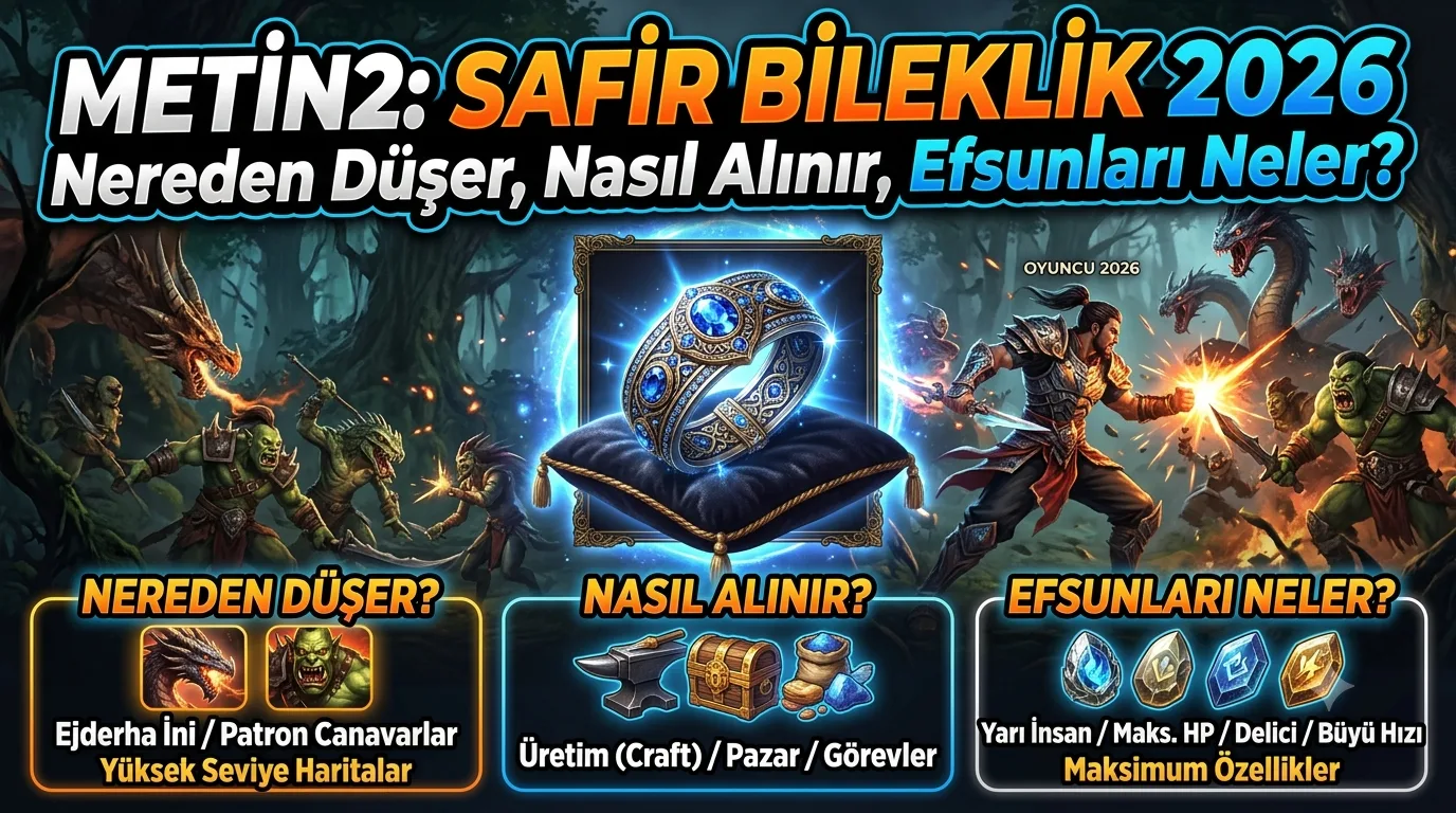 Metin2 Safir Bileklik 2026: Nereden Düşer, Nasıl Alınır, Efsunları Neler?