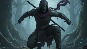 Metin2 ninja karakteri kamuflaj skill kullanırken yakın dövüş pozisyonunda